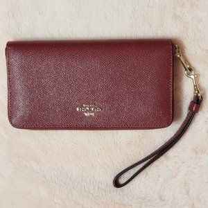 Coach Long Zip Around Wallet in Cherry/gold